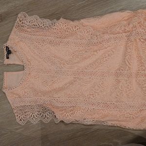 Pink lace top, size large women's, butterfly sleeves, cable and gauge